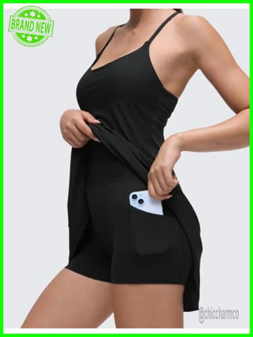 Drapey Spaghetti Straps Tennis Dress - Removable Pads, Built-in Shorts with